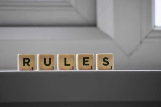 scrabble tiles spelling out the word rules 