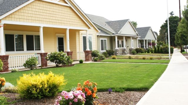 row of homes with beautiful yards in suburban HOA